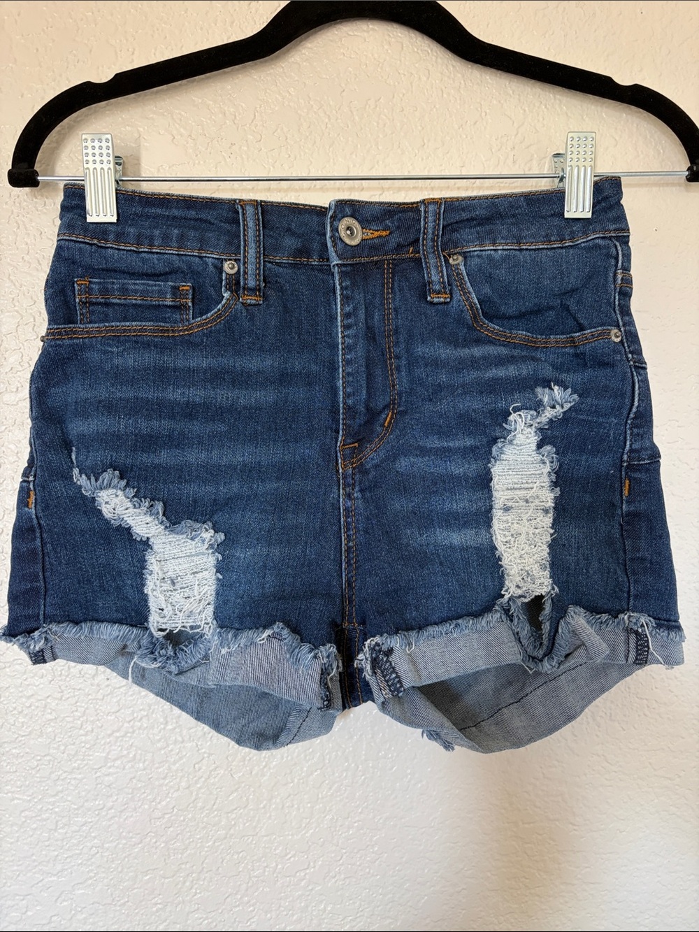 Distressed Dark Blue Denim Jean Shorts for Women
